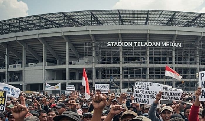 ratusan_pekerja_revitalisasi_stadion_teladan_medan_demo_tuntut_gaji_yang_tertunggak