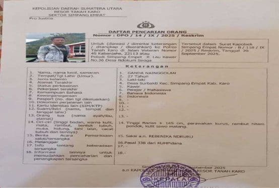 ganda_nainggolan_jadi_dpo_polda_sumut_kasus_pembunuhan_di_karo