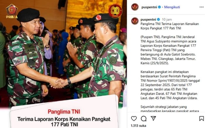 177_pati_tni_naik_pangkat_sprin_panglima_tni_nomor_1907ix2025_resmi_diberlakukan