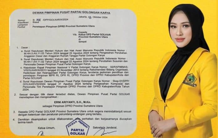 beredar_surat_penetapan_dpp_golkar_erni_ariyanti_jadi_ketua_dprd_sumut