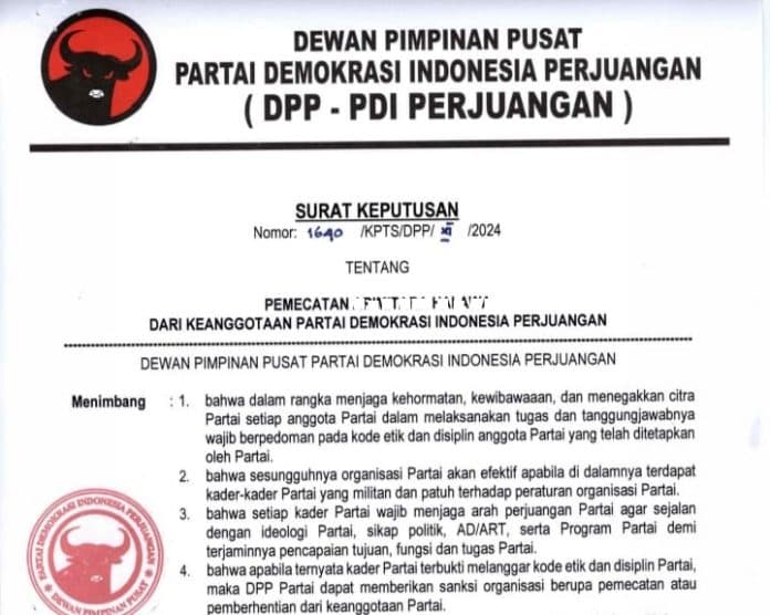 dpp_pdip_pecat_4_anggota_dprd_tapteng_dari_keanggotaan_partai