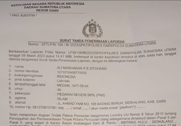 dugaan_pidana_pencucian_uang_bendahara_kesbangpol_dairi_dipolisikan_sekretaris_kesbangpol