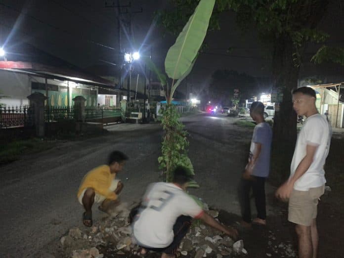 kecewa_mahasiswa_dan_warga_tanam_pohon_pisang_di_badan_jalan