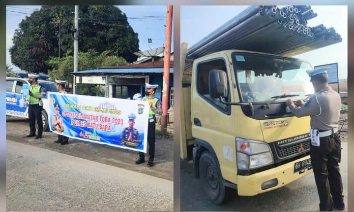 ops_keselamatan_toba_2023_satlantas_polres_batu_bara_pasang_spanduk_dan_stiker